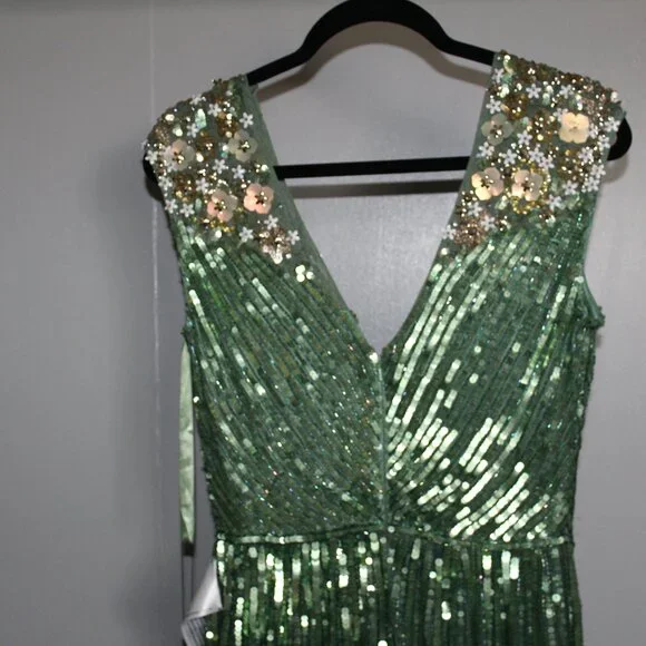 NWT Mac Duggal Sequin & Floral Embellished Evening Gown Sage Green‎ SZ 12 5223 - Picture 6 of 13